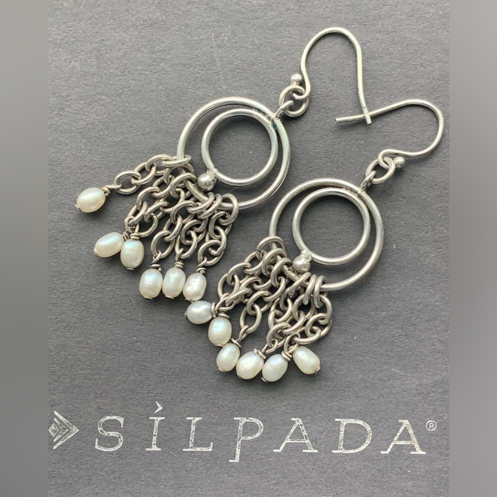 Silpada Vintage HTF RARE Oxidized Freshwater Pearl Chain Dangle Earrings